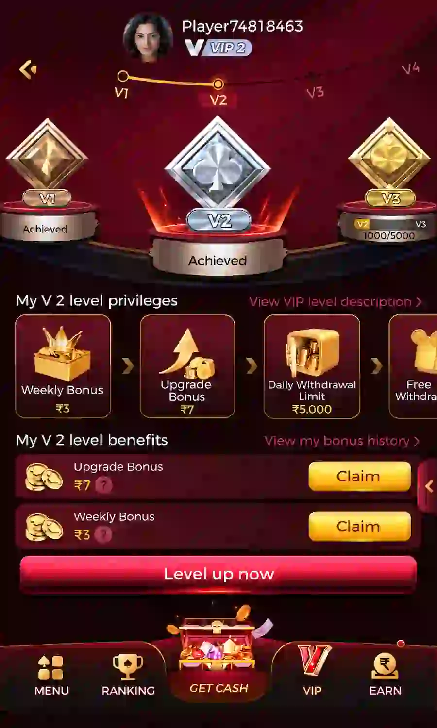 BONU1 VIP levels and displayed member privileges